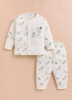 Cream Animal Print Jabla & Pyjama Set, Full Sleeves, 100% Cotton