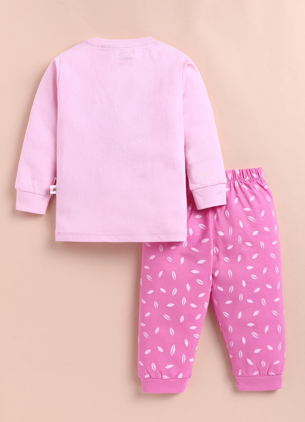 Baby Pink & Pink Graphic Print T-Shirt & Pyjama Set, Full Sleeves, 100% Cotton