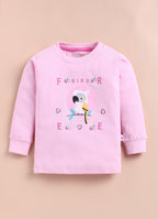 Baby Pink & Pink Graphic Print T-Shirt & Pyjama Set, Full Sleeves, 100% Cotton