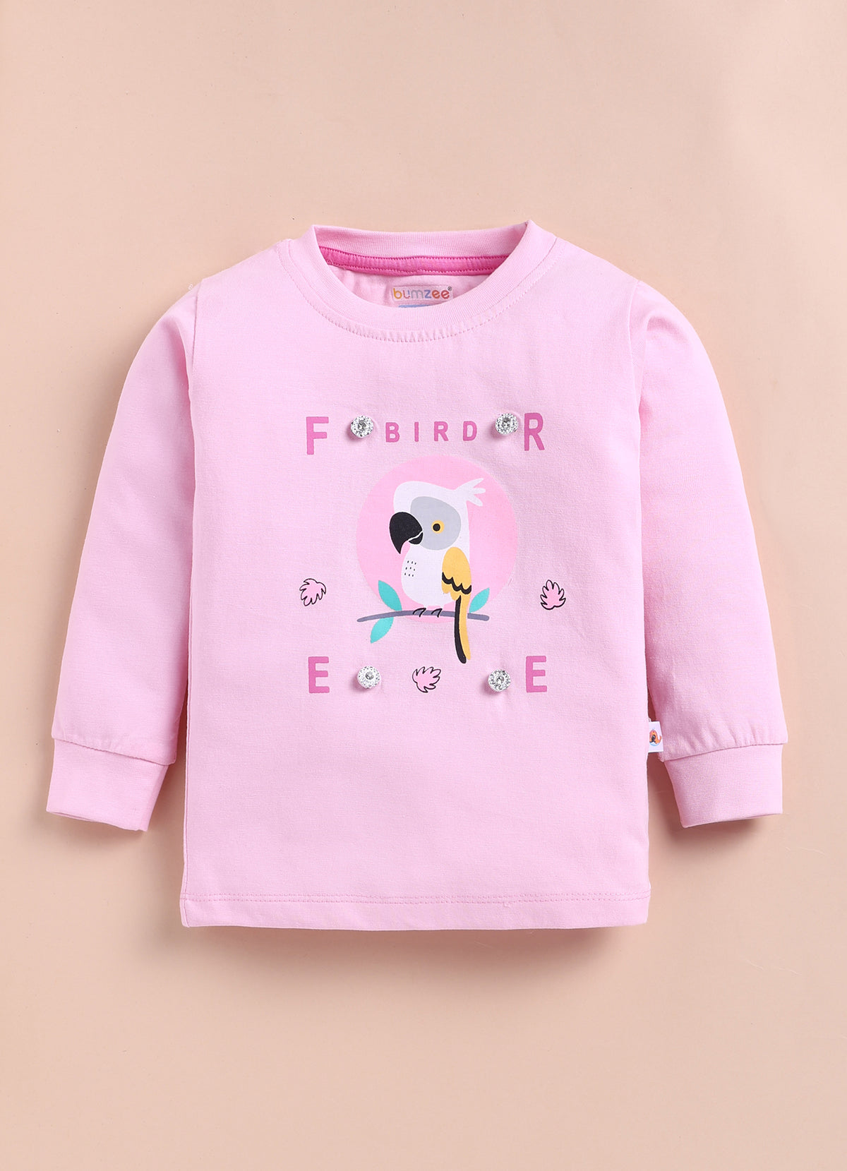 Baby Pink & Pink Graphic Print T-Shirt & Pyjama Set, Full Sleeves, 100% Cotton