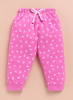 Baby Pink & Pink Graphic Print T-Shirt & Pyjama Set, Full Sleeves, 100% Cotton