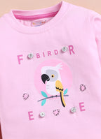 Baby Pink & Pink Graphic Print T-Shirt & Pyjama Set, Full Sleeves, 100% Cotton