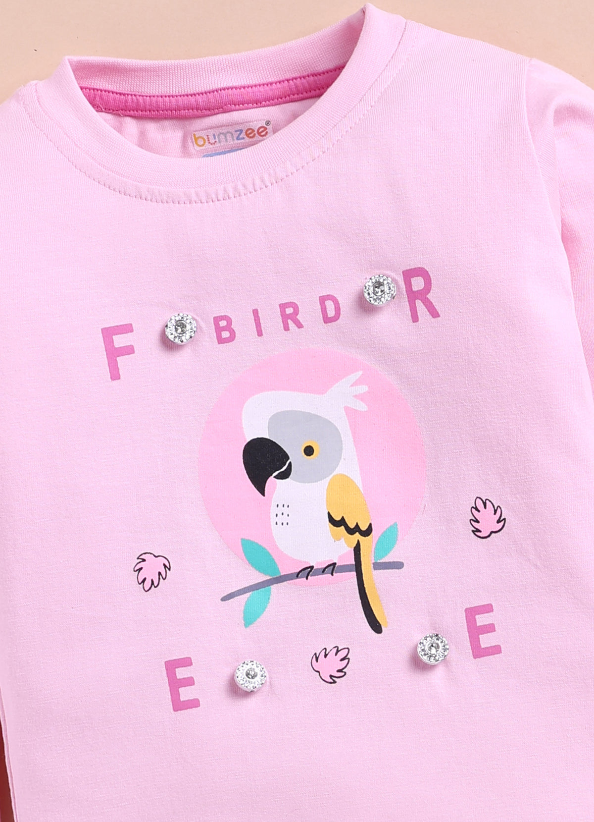 Baby Pink & Pink Graphic Print T-Shirt & Pyjama Set, Full Sleeves, 100% Cotton
