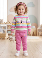 Multi & Pink Striped T-Shirt & Pyjama Set, Full Sleeves, 100% Cotton