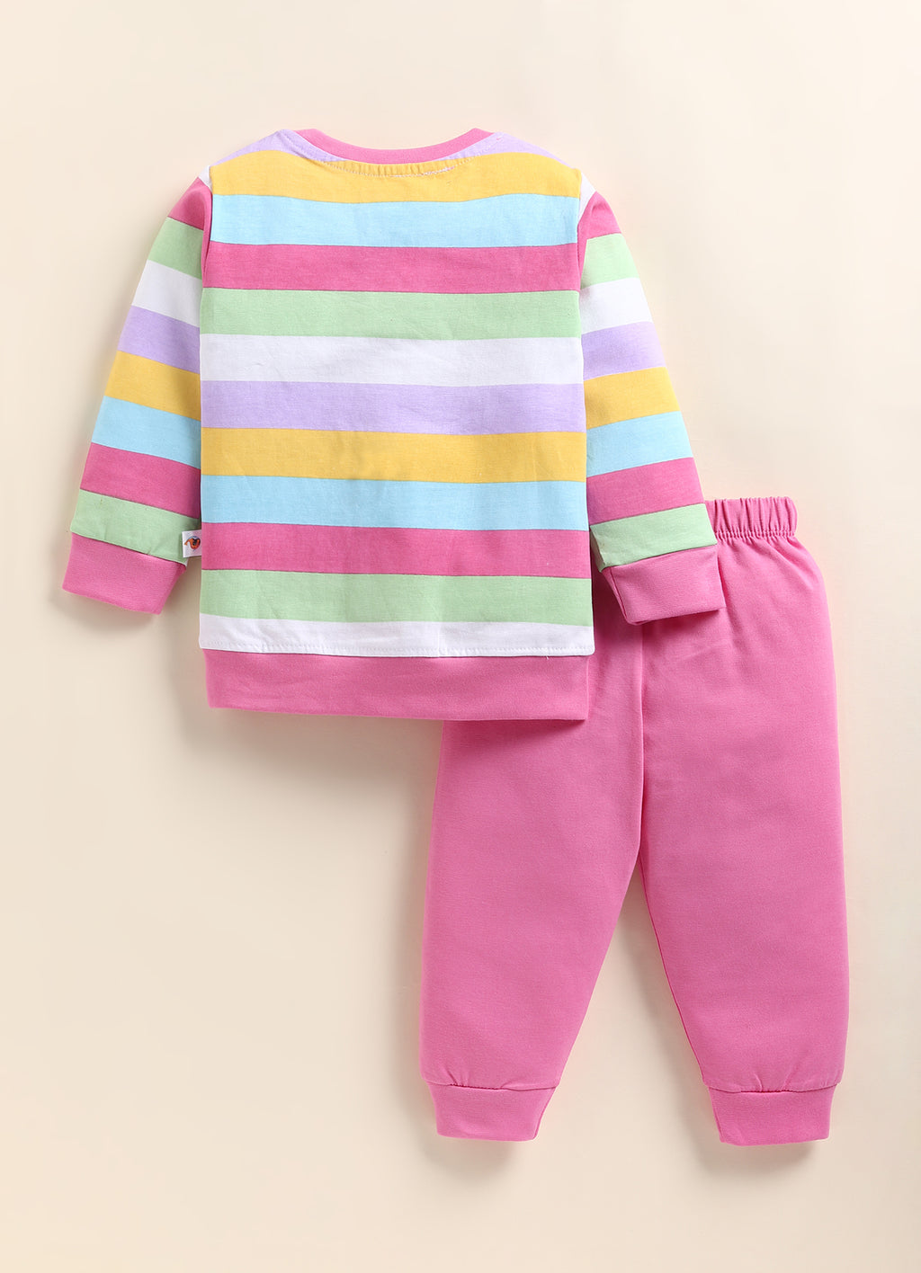 Multi & Pink Striped T-Shirt & Pyjama Set, Full Sleeves, 100% Cotton