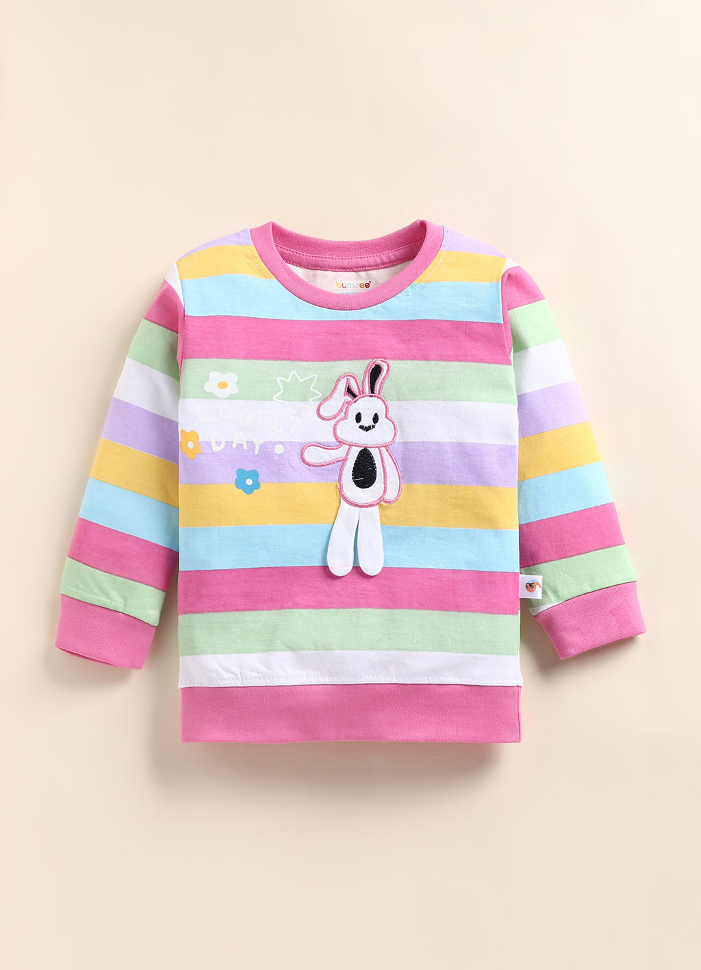 Multi & Pink Striped T-Shirt & Pyjama Set, Full Sleeves, 100% Cotton