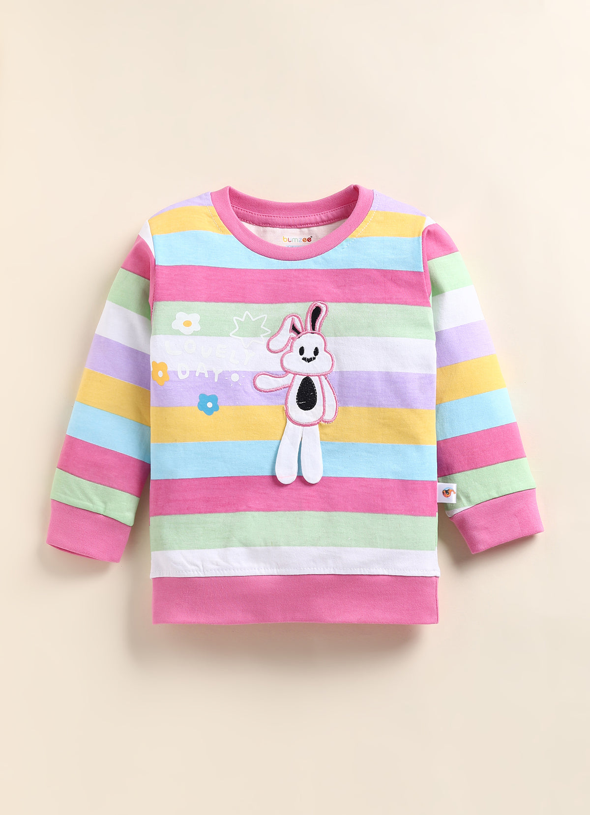 Multi & Pink Striped T-Shirt & Pyjama Set, Full Sleeves, 100% Cotton