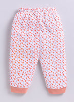 Peach & White Animal Print T-Shirt & Pyjama Set, Full Sleeves, 100% Cotton