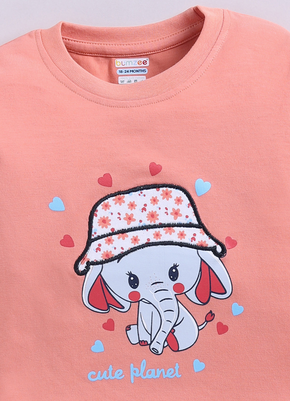 Peach & White Animal Print T-Shirt & Pyjama Set, Full Sleeves, 100% Cotton