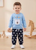 Sky Blue & Navy Animal Print Sweatshirt & Jogger Set, 100% Cotton