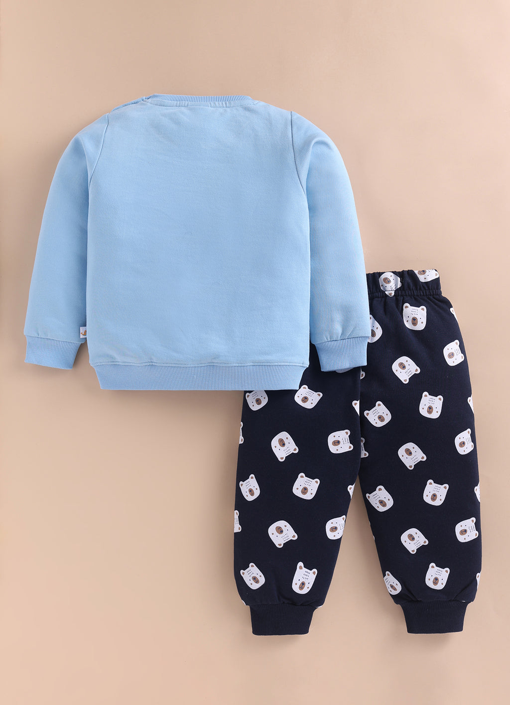 Sky Blue & Navy Animal Print Sweatshirt & Jogger Set, 100% Cotton