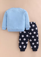 Sky Blue & Navy Animal Print Sweatshirt & Jogger Set, 100% Cotton
