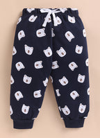 Sky Blue & Navy Animal Print Sweatshirt & Jogger Set, 100% Cotton