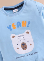 Sky Blue & Navy Animal Print Sweatshirt & Jogger Set, 100% Cotton
