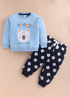 Sky Blue & Navy Animal Print Sweatshirt & Jogger Set, 100% Cotton
