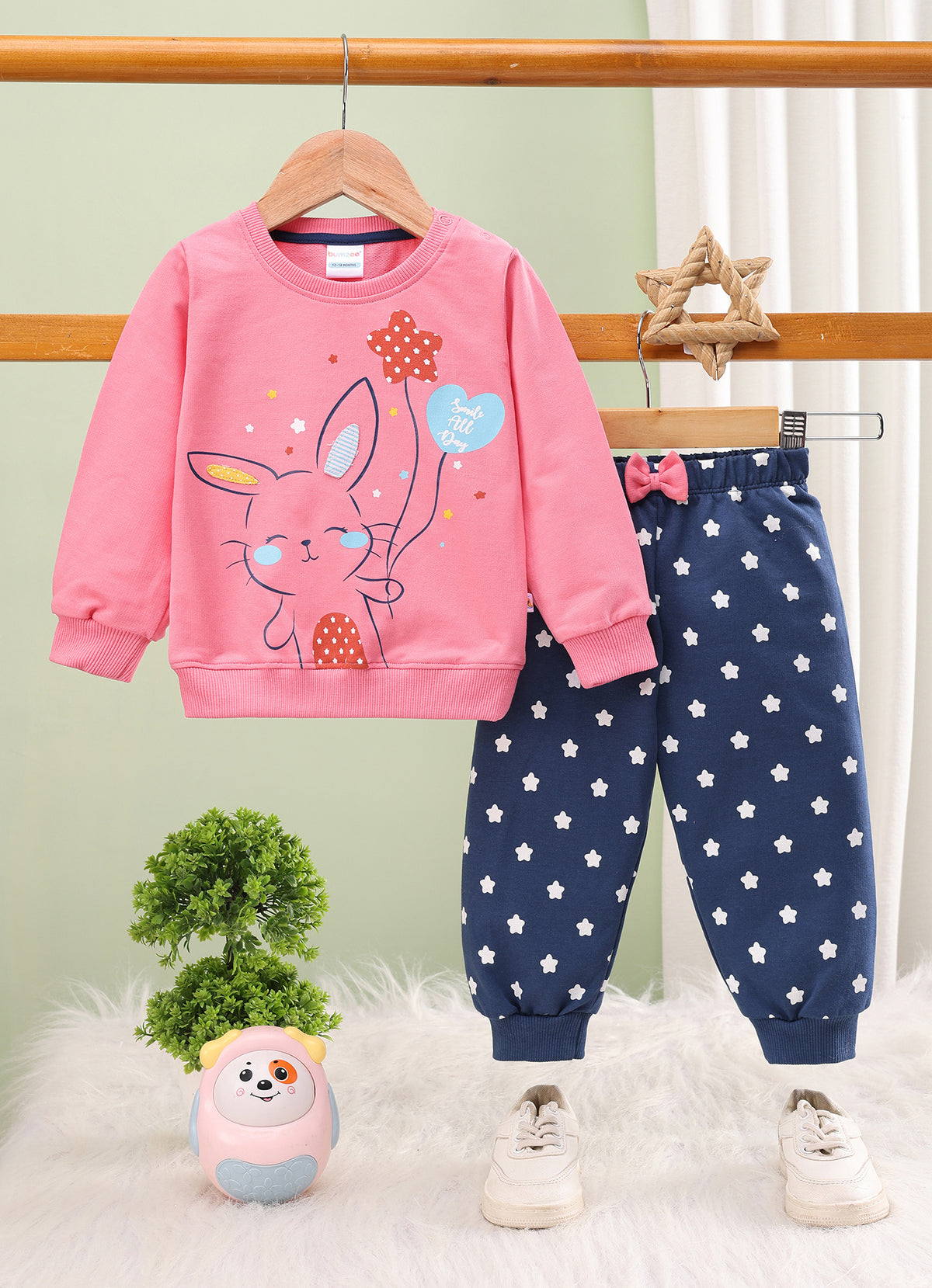 Coral & Navy Animal Print Sweatshirt & Jogger Set, Full Sleeves, 100% Cotton