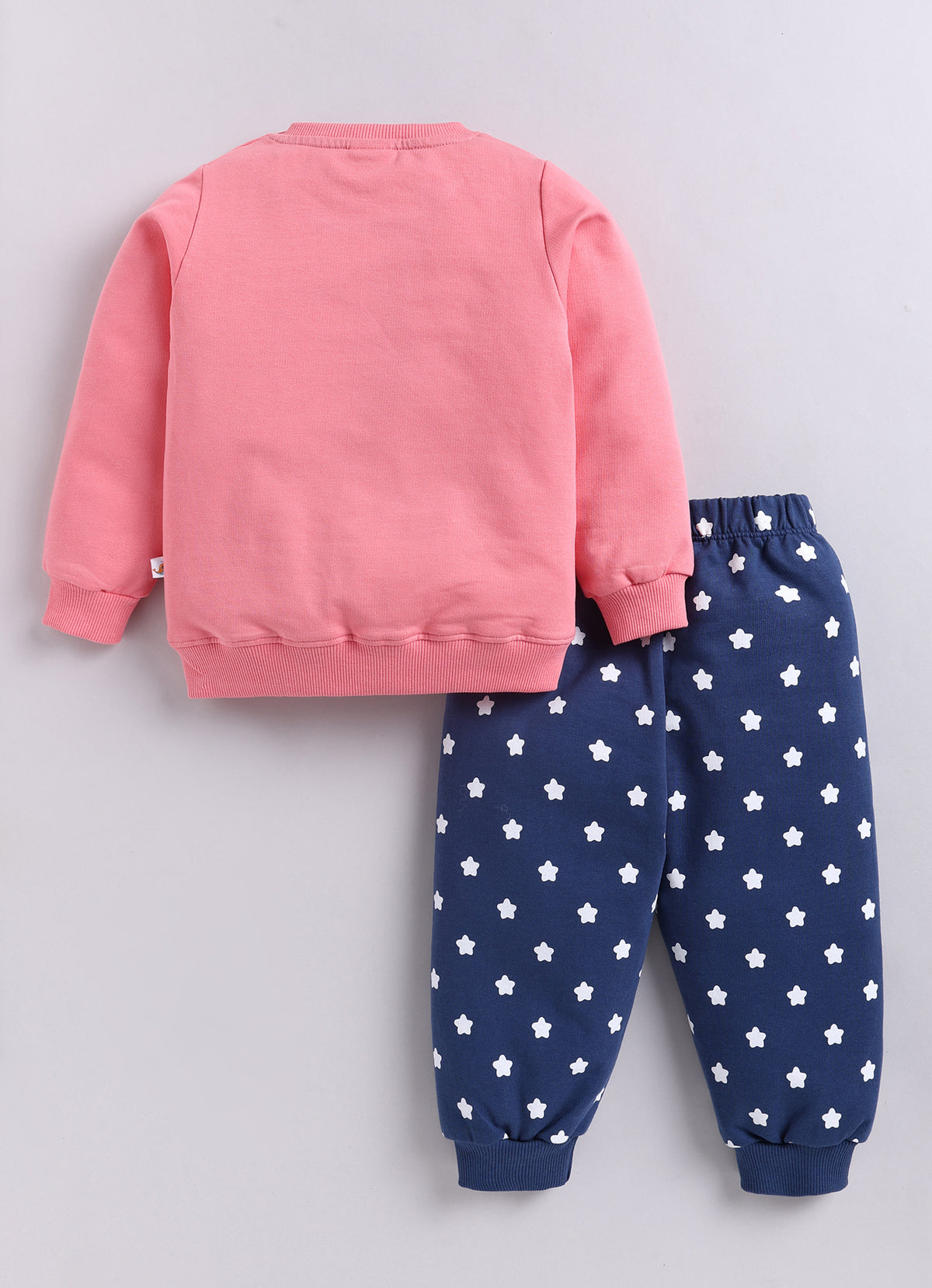 Coral & Navy Animal Print Sweatshirt & Jogger Set, Full Sleeves, 100% Cotton