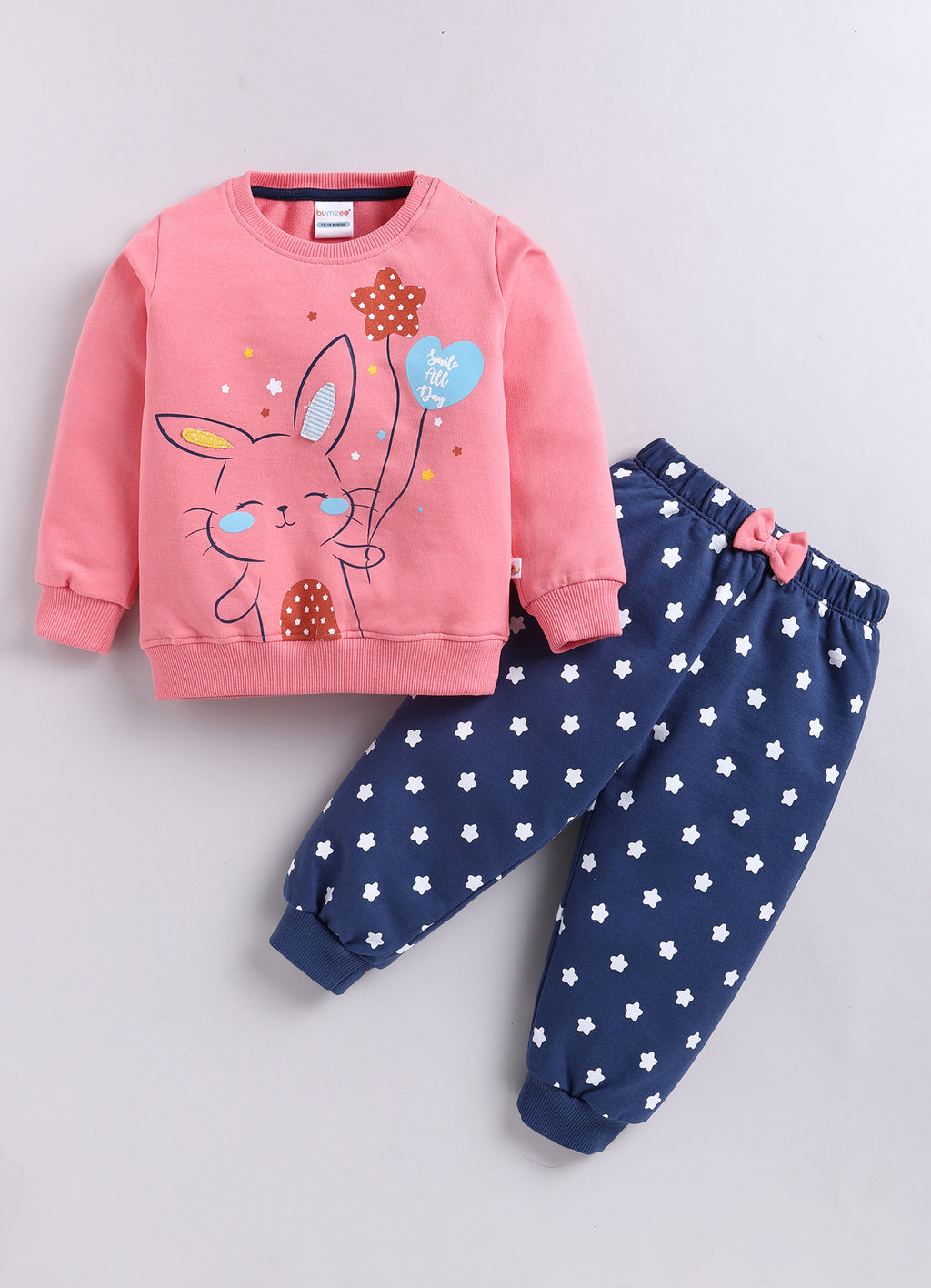 Coral & Navy Animal Print Sweatshirt & Jogger Set, Full Sleeves, 100% Cotton