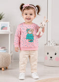 Pink Floral Print Sweatshirt, Full Sleeves, Cotton