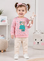 Pink Floral Print Sweatshirt, Full Sleeves, Cotton