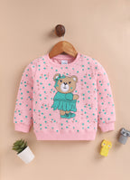 Pink Floral Print Sweatshirt, Full Sleeves, Cotton