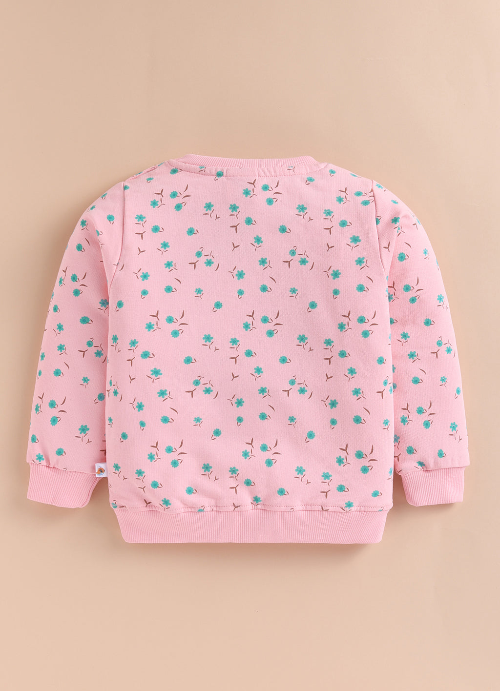Pink Floral Print Sweatshirt, Full Sleeves, Cotton