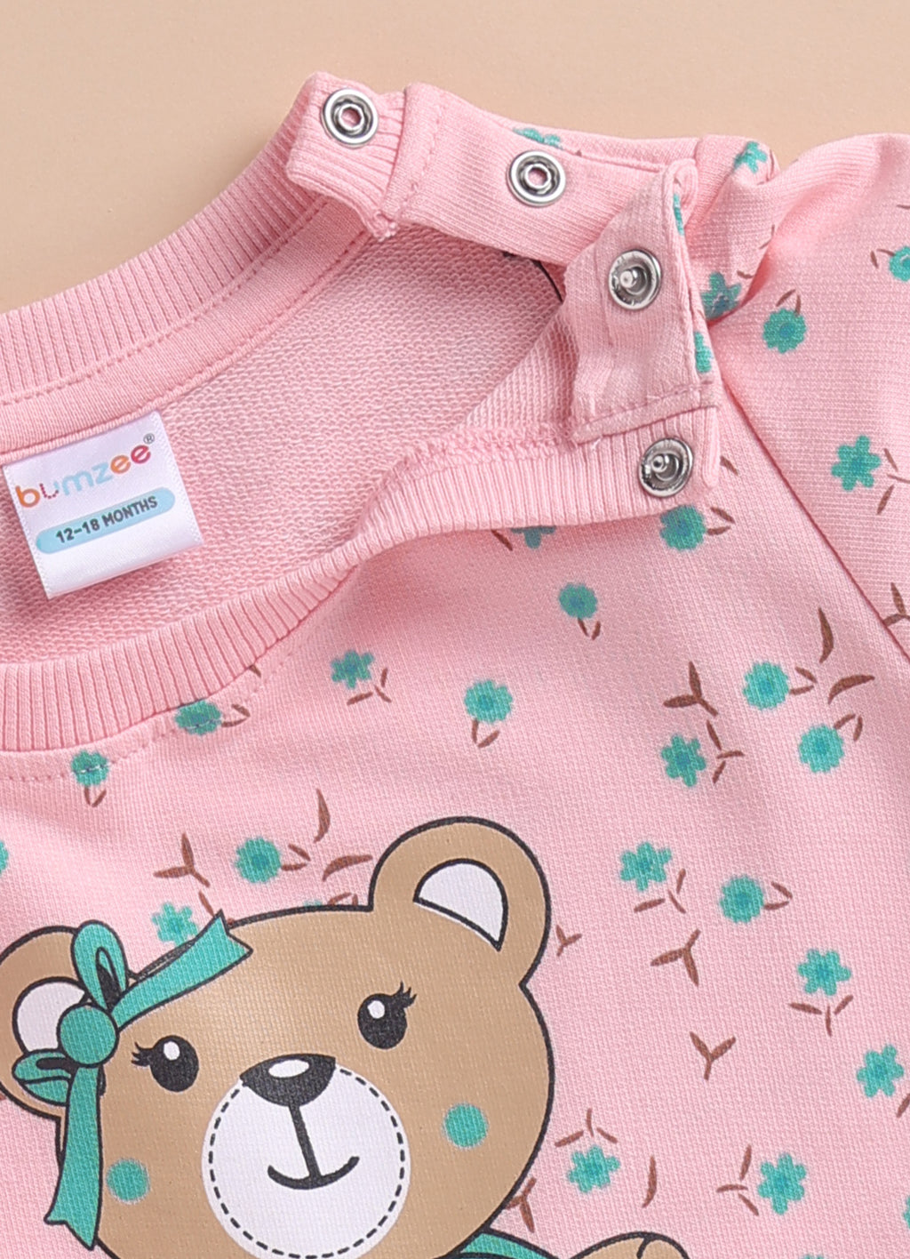 Pink Floral Print Sweatshirt, Full Sleeves, Cotton