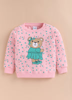 Pink Floral Print Sweatshirt, Full Sleeves, Cotton