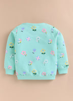Mint Green Floral Print Sweatshirt, Full Sleeves, Cotton