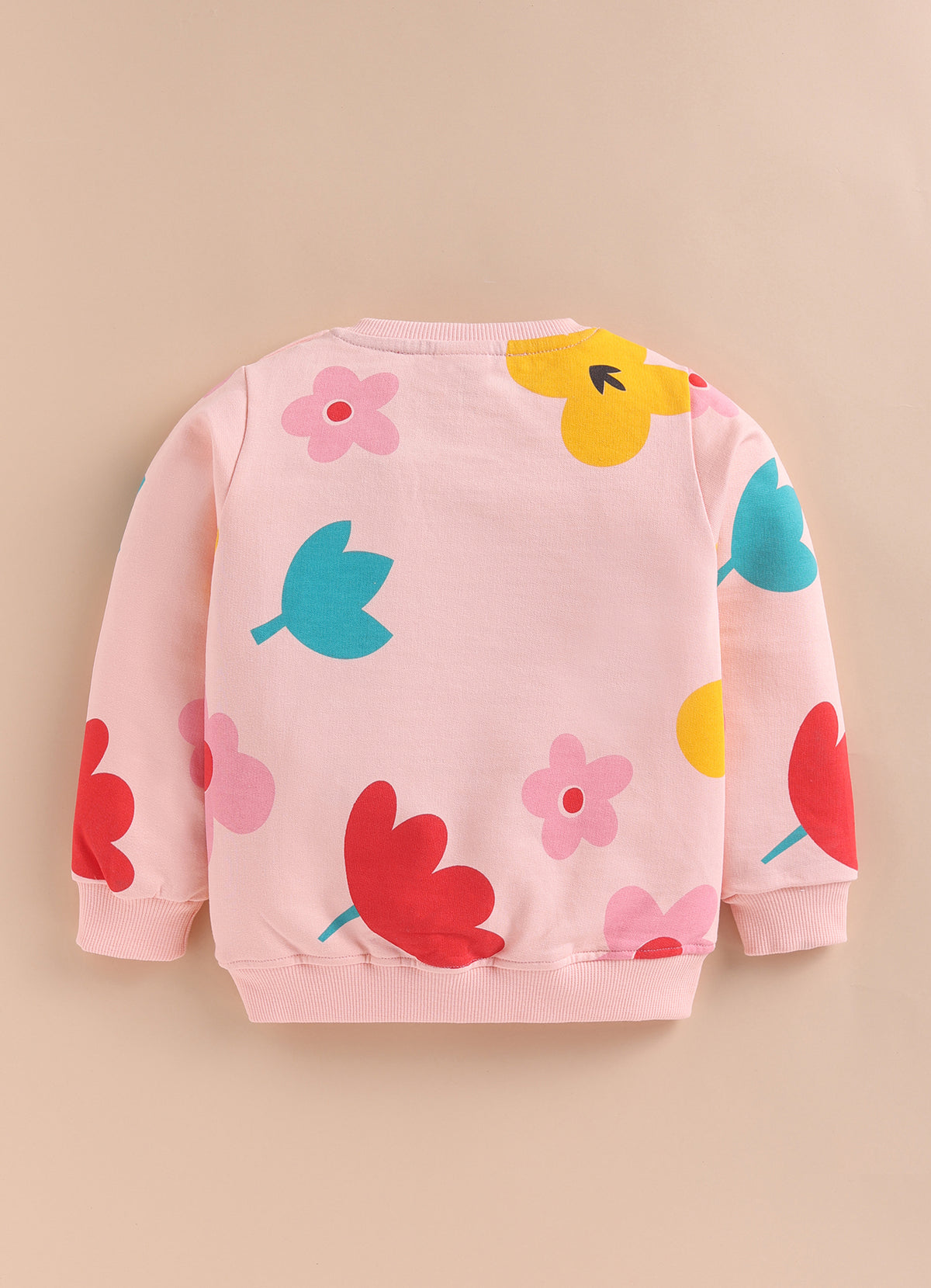 Peach Floral Print Sweatshirt, Full Sleeves, Cotton