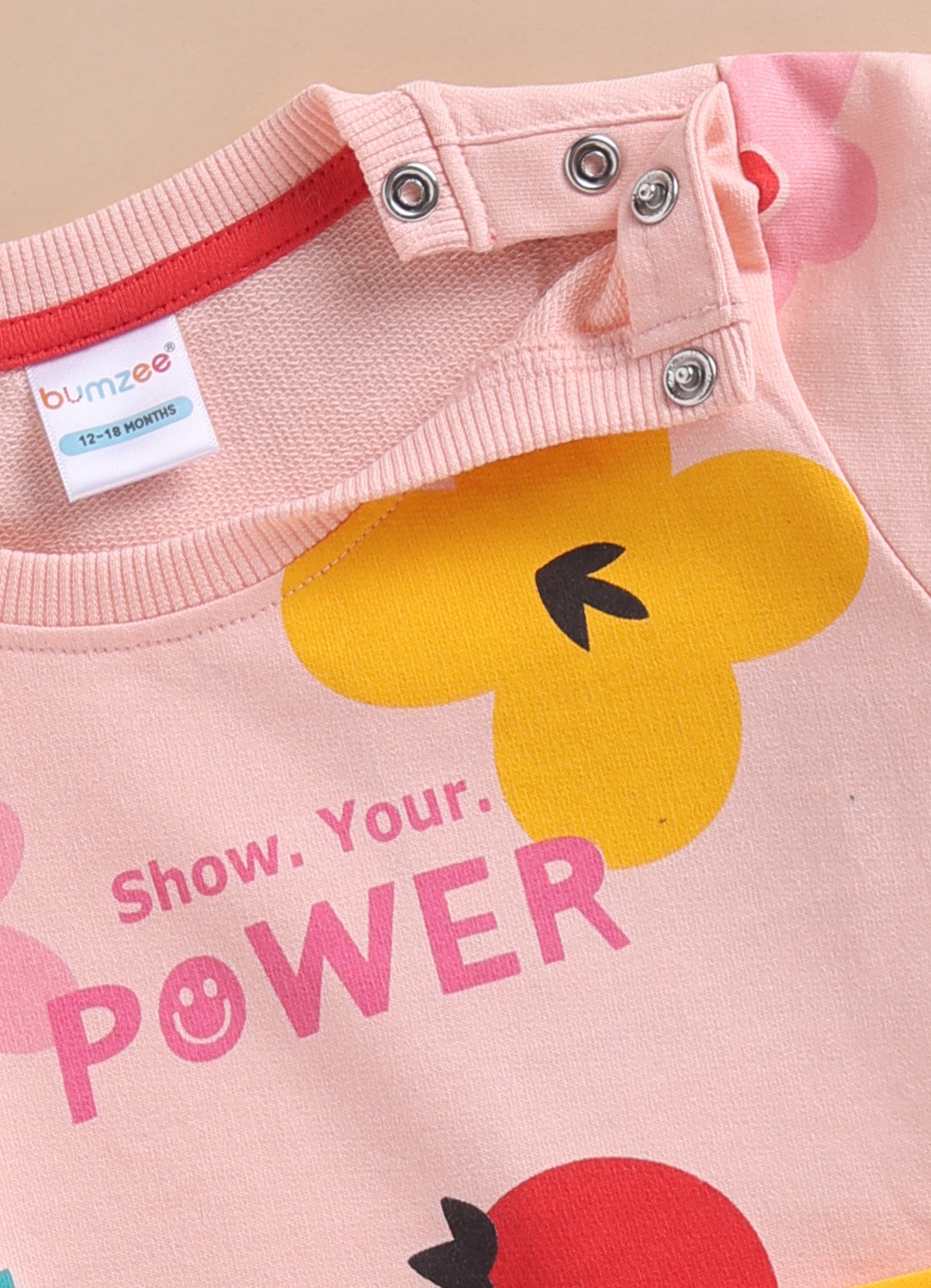Peach Floral Print Sweatshirt, Full Sleeves, Cotton