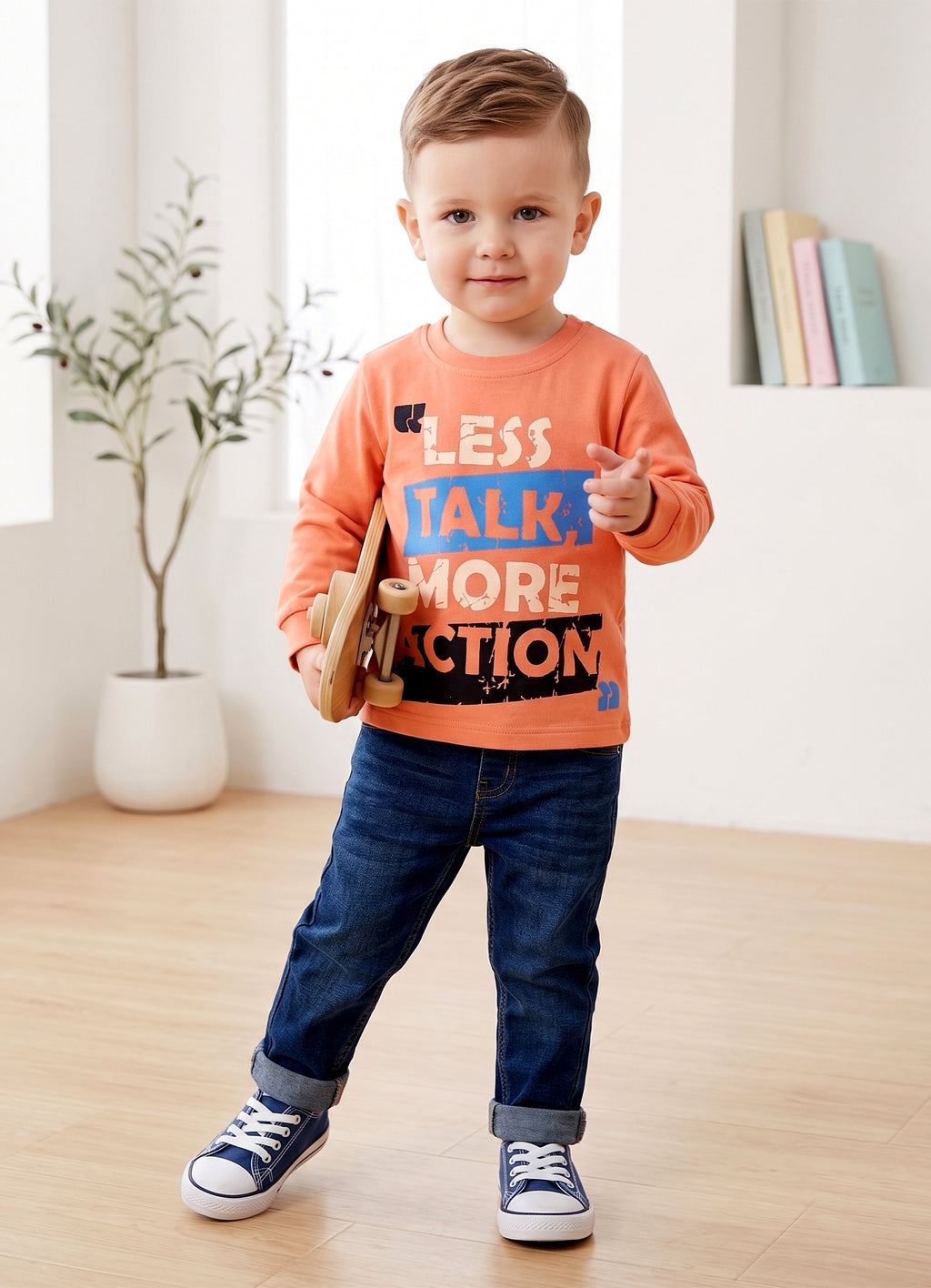 Peach & Beige Animal Print T-Shirts, Pack of 2, Full Sleeves, 100% Cotton