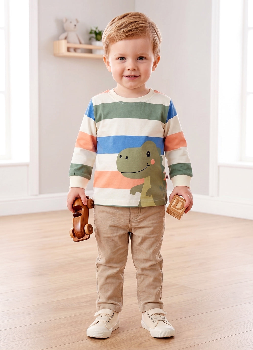 Peach & Beige Animal Print T-Shirts, Pack of 2, Full Sleeves, 100% Cotton