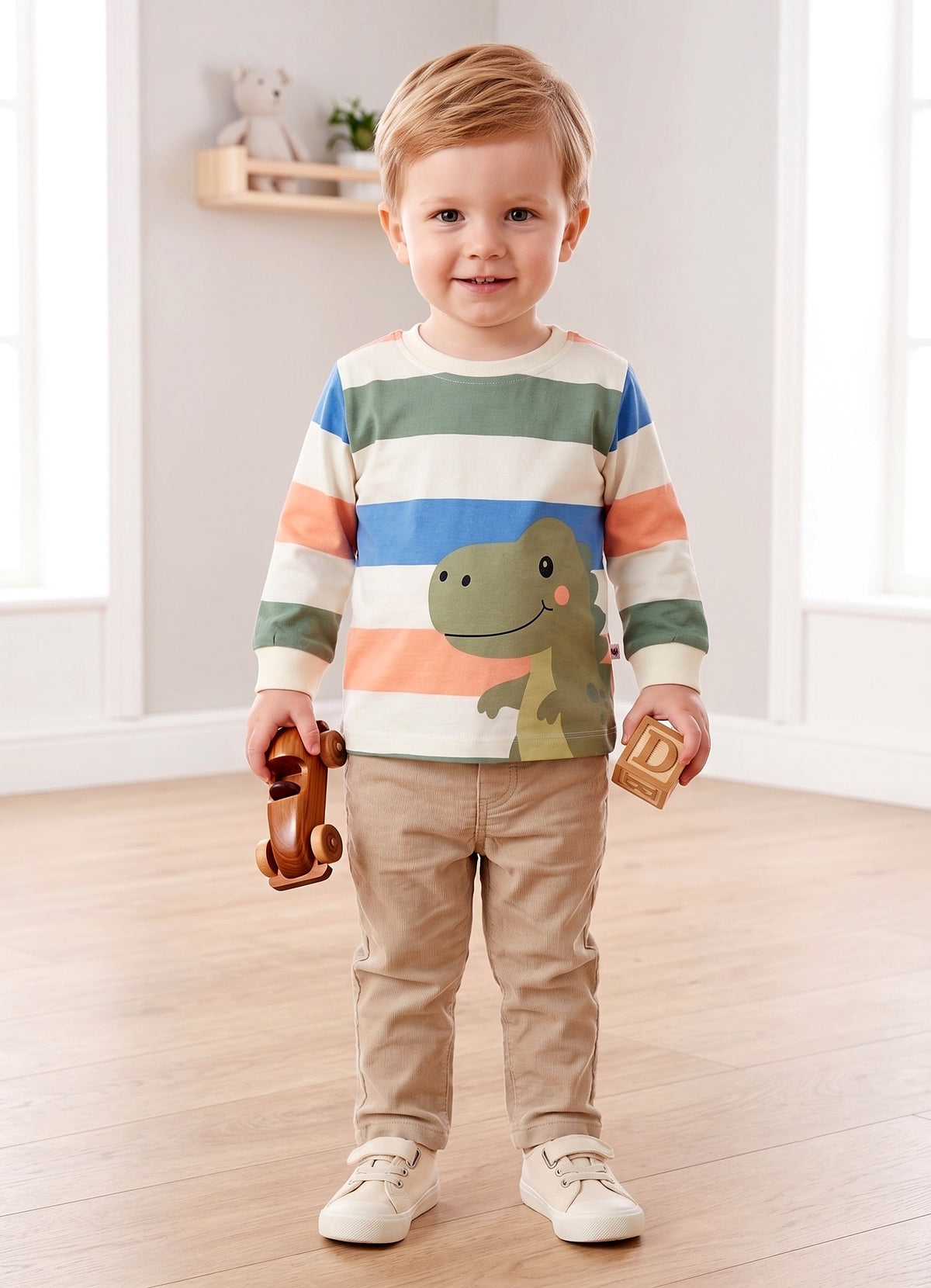 Peach & Beige Animal Print T-Shirts, Pack of 2, Full Sleeves, 100% Cotton