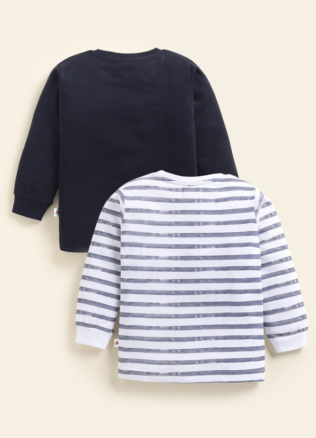 Navy & White Graphic Print T-Shirts, Pack of 2, Full Sleeves, 100% Cotton