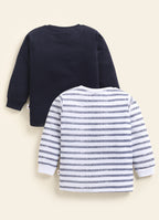 Navy & White Graphic Print T-Shirts, Pack of 2, Full Sleeves, 100% Cotton