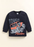 Navy & White Graphic Print T-Shirts, Pack of 2, Full Sleeves, 100% Cotton
