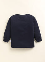Navy & White Graphic Print T-Shirts, Pack of 2, Full Sleeves, 100% Cotton