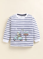 Navy & White Graphic Print T-Shirts, Pack of 2, Full Sleeves, 100% Cotton