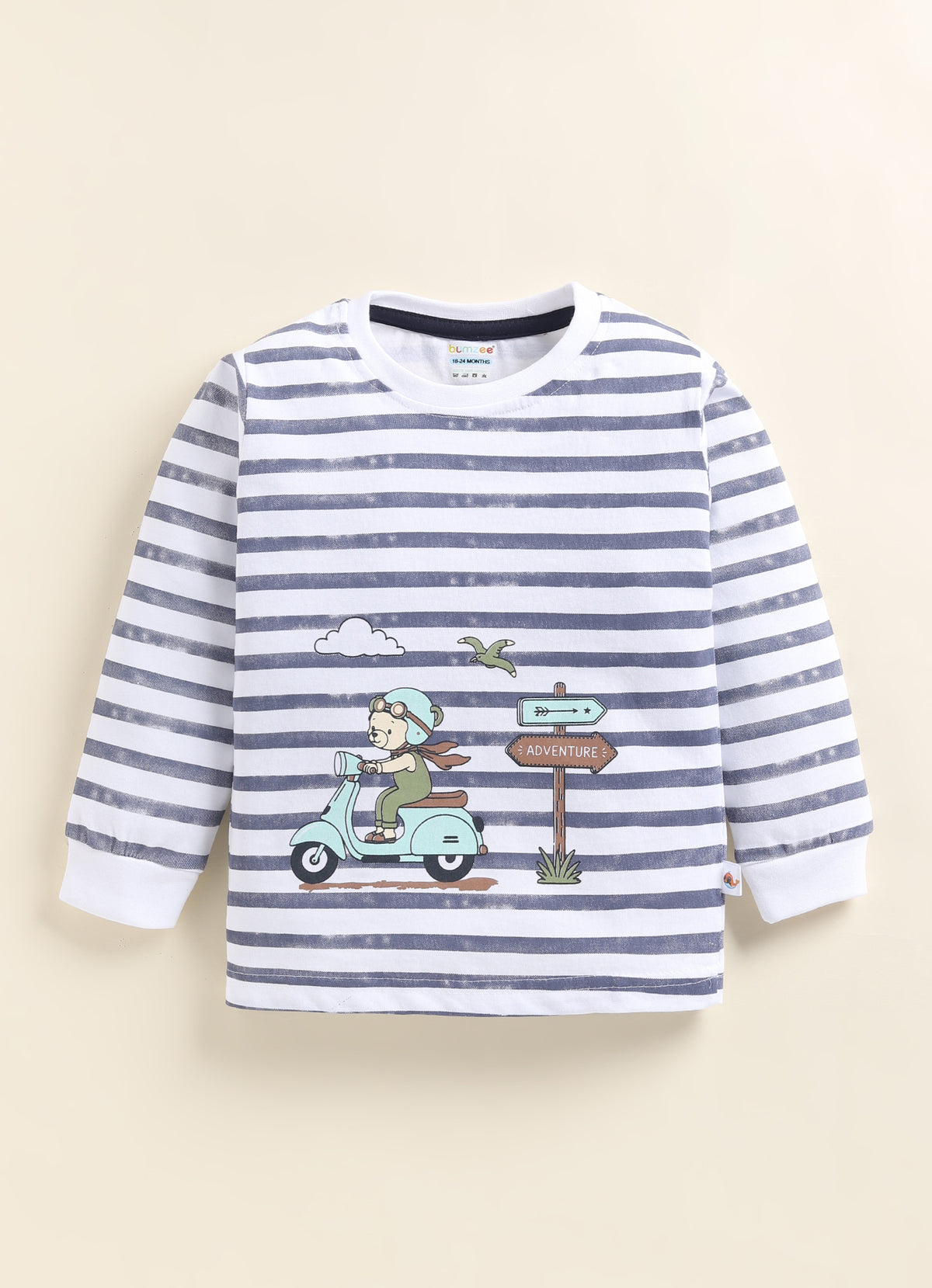 Navy & White Graphic Print T-Shirts, Pack of 2, Full Sleeves, 100% Cotton