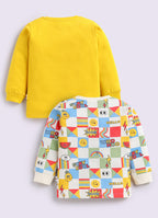 Yellow & Beige Graphic Print T-Shirts, Pack of 2, Full Sleeves, 100% Cotton
