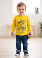 Yellow & Beige Graphic Print T-Shirts, Pack of 2, Full Sleeves, 100% Cotton