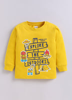 Yellow & Beige Graphic Print T-Shirts, Pack of 2, Full Sleeves, 100% Cotton