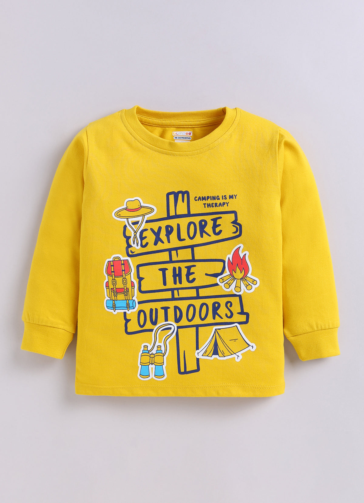 Yellow & Beige Graphic Print T-Shirts, Pack of 2, Full Sleeves, 100% Cotton