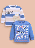 Blue & White Animal Print T-Shirts, Pack of 2, Full Sleeves, 100% Cotton