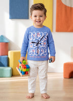 Blue & White Animal Print T-Shirts, Pack of 2, Full Sleeves, 100% Cotton