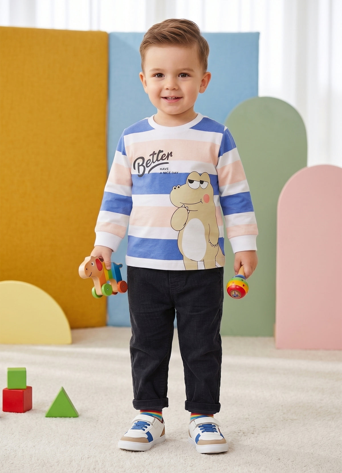 Blue & White Animal Print T-Shirts, Pack of 2, Full Sleeves, 100% Cotton