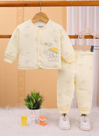 Yellow Animal Print Padded Jabla & Pyjama Set, Cotton Blend Polyfill