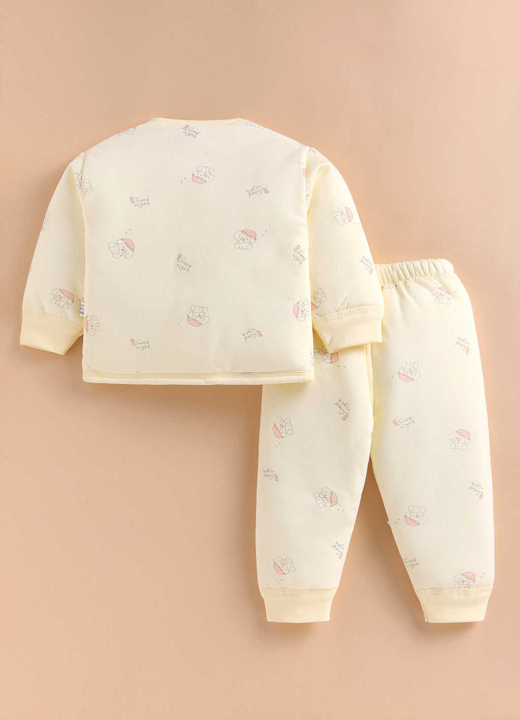 Yellow Animal Print Padded Jabla & Pyjama Set, Cotton Blend Polyfill