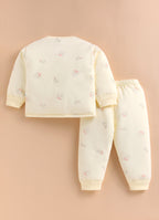 Yellow Animal Print Padded Jabla & Pyjama Set, Cotton Blend Polyfill